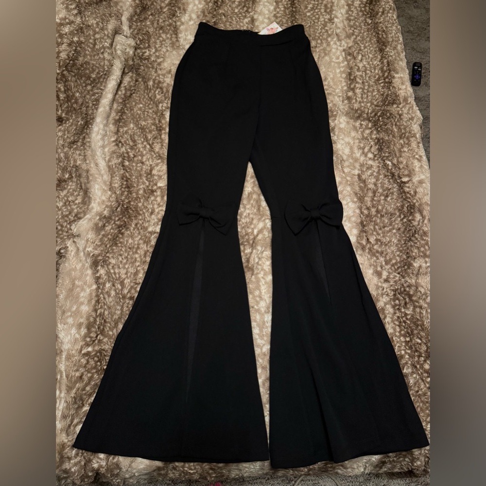 Elegant Black Flared Pants with Bow Detail